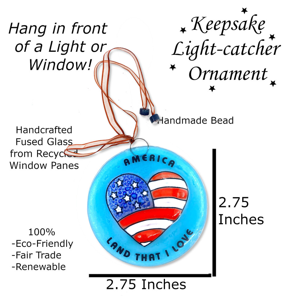 America Christmas Tree Ornament - Art Glass Light Catcher